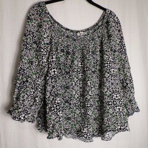 Cato Black and Green Floral Blouse